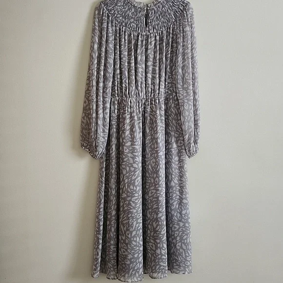 Ann Taylor Gray Leopard Print Maxi Dress Modest Sheer Sleeves Womens Med - Picture 7 of 9